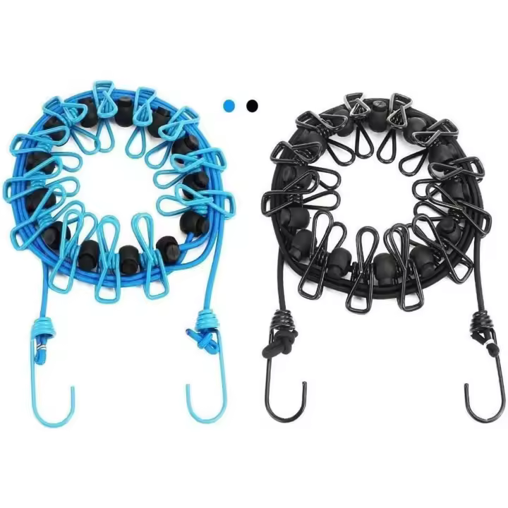 Paquete de 2 tendedero portátil con 12 pinzas para la ropa, tendedero retráctil portátil, uso exterior, Interior y de viaje, elástico y a prueba de viento - 1