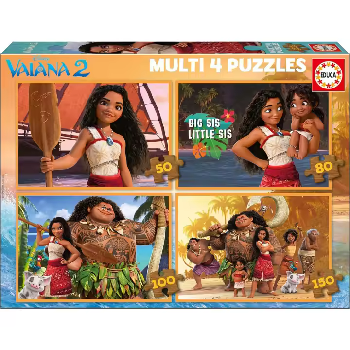 Educa - Set de 4 Puzzles Infantiles progresivos de 50 a 150 Piezas  de Vaiana 2. Medidas: 34 x 24 cm. Educa 20104 - 1