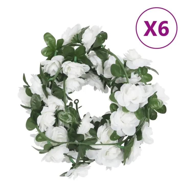 vidaXL Guirnaldas de flores de Navidad 6 uds 240 cm en color Blanco/Amarillo y verde/Rosa y más - 1
