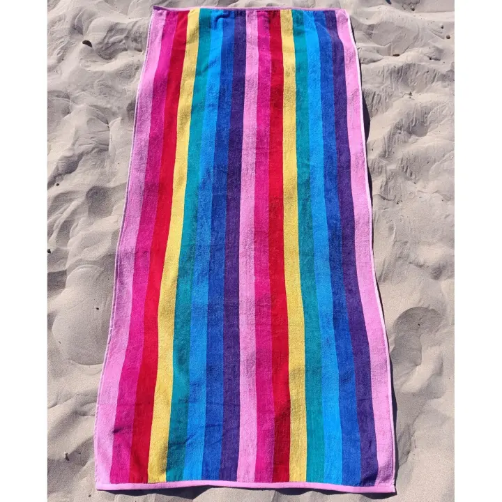 DHESTIA HOME Toalla de Playa Grande Algodón Egipcio Terciopelo 90x190 Cm Arcoiris Rainbow Colorful - 1
