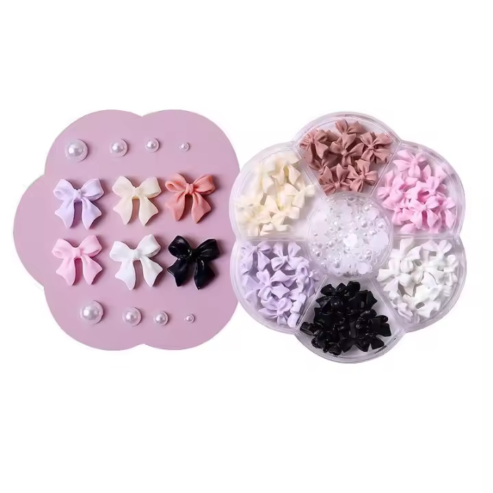 Caja De Accesorios Para Uñas Navidad Rojo Y Blanco De Terciopelo Con Lazo De Resina Estilo Año Nuevo Herramientas De Belleza Para Manicura - 1