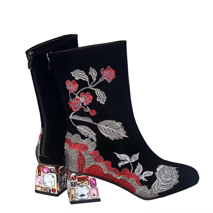 SP Botas de Caballero de Tacón Bajo y medio de tubo de moda de Invierno, Zapatos de viscosa para Mujer, BOTAS de moda de Cabeza Redonda de gran tamaño de PU. - 1
