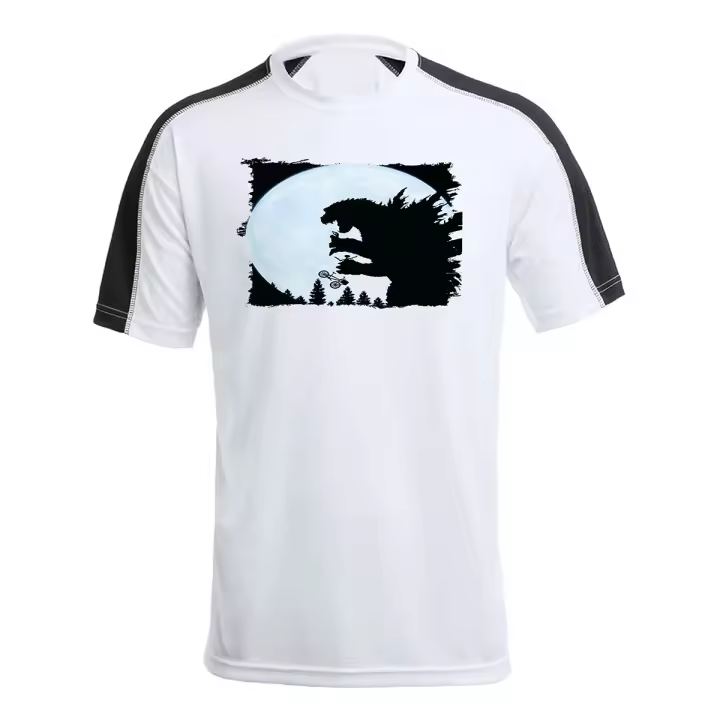 CAMISETA TÉCNICA FRANJA MANGAS NEGRA godzilla dinosaurio legendario extraterrestre tshirt monstruo pelicula et - 1