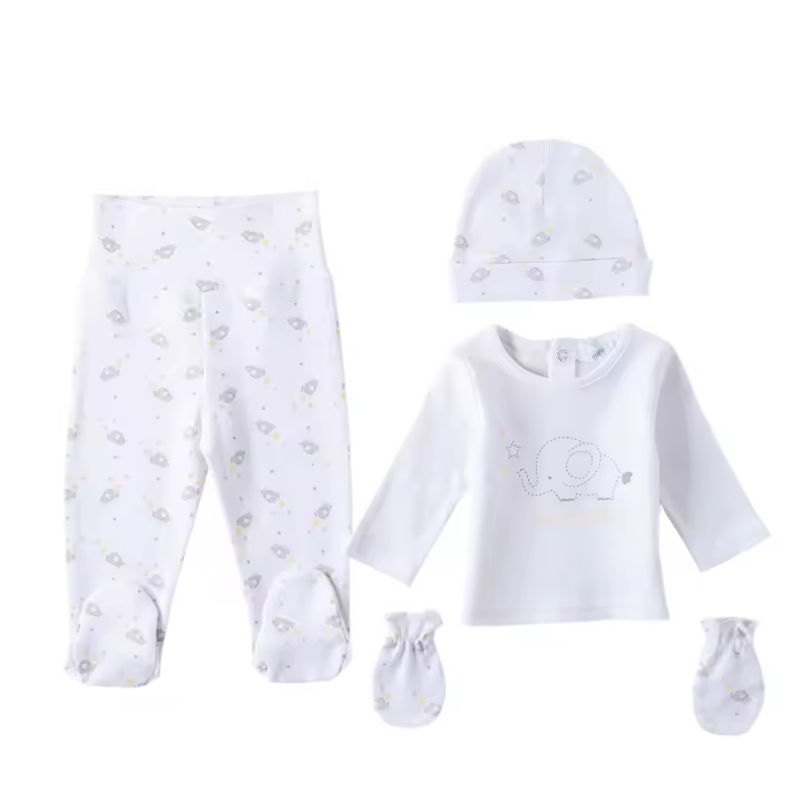 Amomi Primera Puesta Recién Nacido Unisex Algodón 4 Piezas Elefante - 1