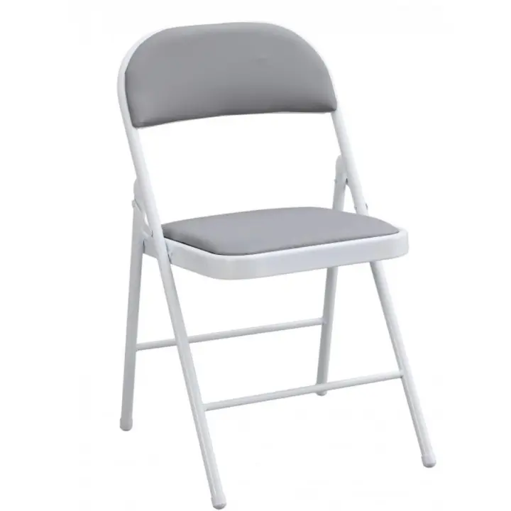 ORION91 Silla ELARA Plegable (47x45x78 cm) Metal Blanco y Asiento Acolchado Piel Sintética Gris Cocina Comedor Jardín Camping  - SpazioLuzio - 1
