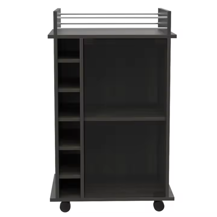 TUHOME Carrito de Bar Dukat, con ruedas y puerta de cristal, Carbon Madera manufacturada Salón-Bar - 1