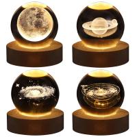Lámpara De Noche 3D Cristal Sférico De Luna Con Astronauta Y Sistema Solar Grabado Con Láser Regalo De Cumpleaños Decoración De Galaxia - details 9