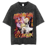 Camiseta Vintage Washed Chainsaw Man Anime Para Hombres Harajuku Oversize Tee Algodón Moda Streetwear Unisex Tops Ajustable - details 12