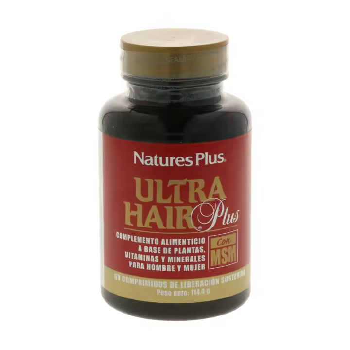 Natures Plus Ultra Hair Plus con MSM - 60 comprimidos para hombre o mujer  para  mantener cabello en condiciones  normales.  MSM + L-cisteína + L-metionina + L-glutation + Biotina + Zinc - 1