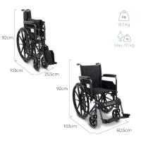 Mobiclinic Silla de ruedas plegable S220 Ruedas de extracción rápida pulsando un botón Premium Asiento 43cm Reposapiés y Reposabrazos abatibles Palanca de freno Resistente Color negro - details 1
