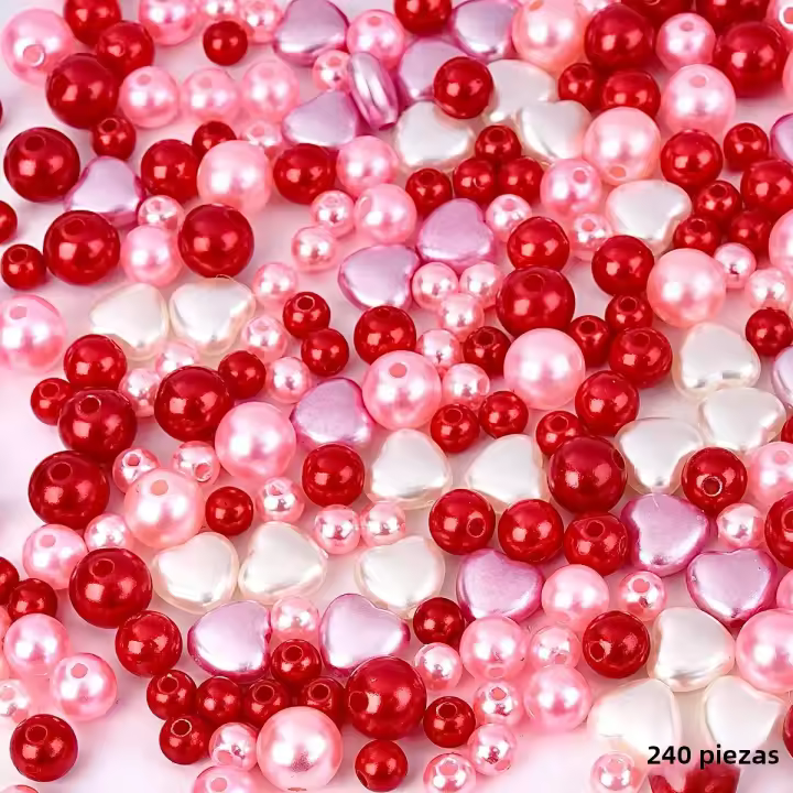 Abalorios De Imitación De Perla ABS Redondos Y Corazón Pintados Al Aire Libre 240/140 PCS Rosa Para Decoración De San Valentín Y Creación De Joyas DIY - 1