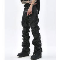 Pantalones De Cuero PU Para Hombre Estilo Hip Hop Harajuku Retro Callejero Casual Ruched Pleated Color Sólido Negro Talla Grande - details 2