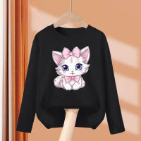 Camiseta De Gato Con Lazo Para Bebé Niña 2024 Manga Larga Algodón Y Poliéster Estilo Casual Primavera Tallas 3-14 Años - details 3