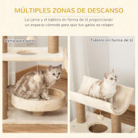 PawHut Árbol para gatos Cozy Chic Design con múltiples equipos, centro de actividades, postes rascadores, plataformas rascadoras, cama de juego, pelota colgante en madera y sisal de felpa corta, 60 x 30 x 76 cm - details 4