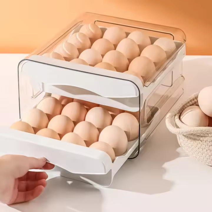 Caja De Almacenamiento Para Huevos De Gran Capacidad Con Dos Capas Caja Retráctil De Gran Capacidad Con 32 Compartimentos Estilo Japonés Para Nevera - 1