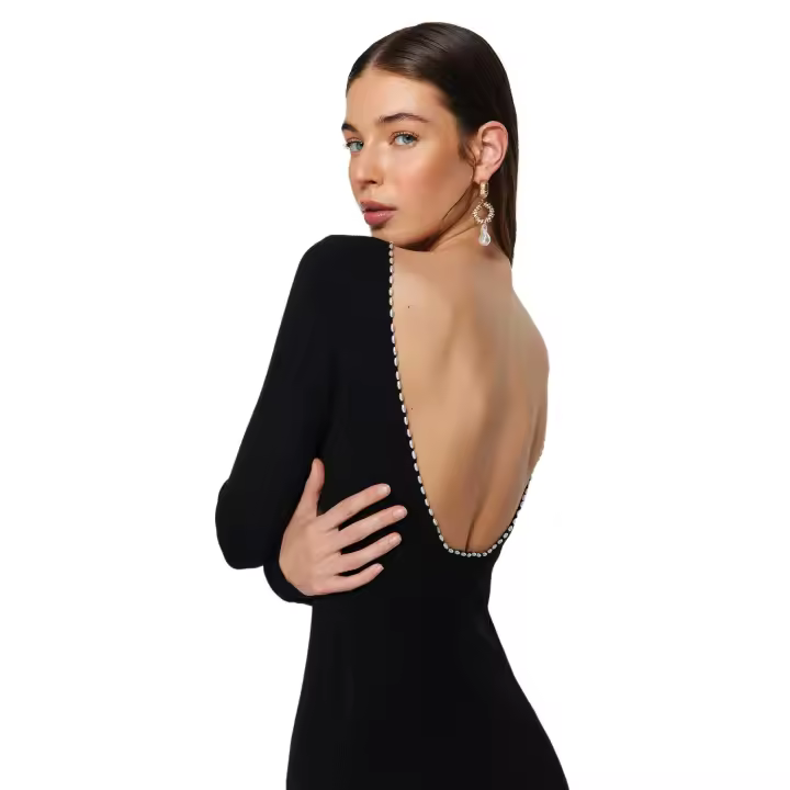 Trendyol Claret Red Mini Knitwear With Back Detail Dress Twoaw24El00089 - 1
