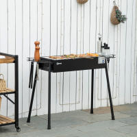 Outsunny Barbacoa de Carbón con 2 Parrillas de Acero Inoxidable Barbacoa Portátil con 2 Especieros para Acampar Picnic Camping Jardín 77x30x70 cm Negro - details 1
