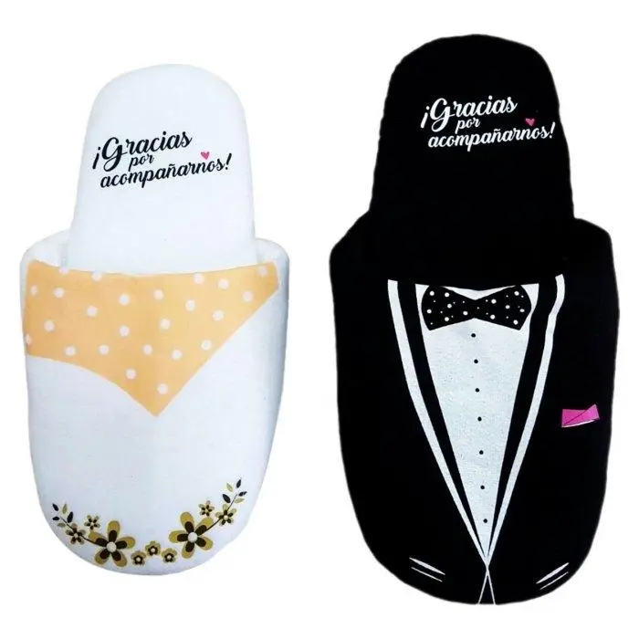 Disok Lote 20 Pantuflas de Algodón GRACIAS POR ACOMPAÑARNOS y Novio Novia - Detalles Bodas Zapatillas Algodón Surtidas Originales - 1