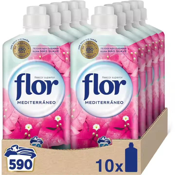 PACK de 10 - Suavizante FLOR para la ropa aroma mediterráneo 10 botellas, 590 dosis - 1