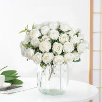 Ramo De Flores Artificiales Rosas Blancas De Seda Para Decoración De Fiesta Navidad Boda Jardín Exterior Sala De Estar Vaso Regalo Familiar - details 0