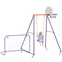 Outsunny Columpio Infantil 3 en 1 Columpio para Niños de 3-8 Años con Canasta y Portería de Fútbol Desmontable Marco de Acero Carga 45 kg para Exterior Multicolor - details 0