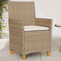 vidaXL Sillas de jardín con cojín 2 uds ratán PE beige y madera acacia - details 0