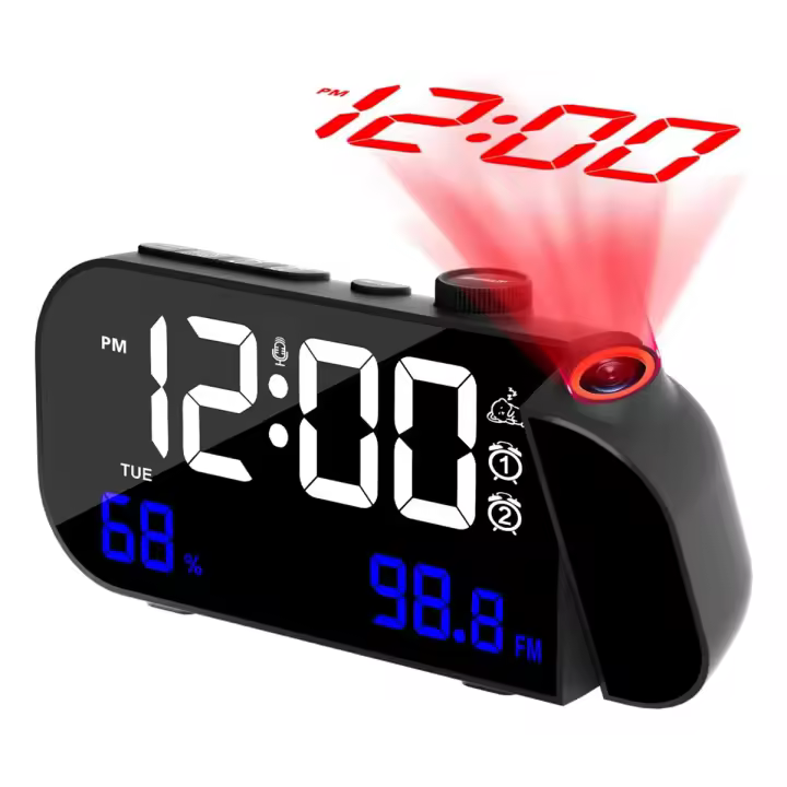 HY Reloj despertador de proyección, reloj Digital con proyector giratorio de 180 °, atenuador de brillo infinitamente y voz negro - 1