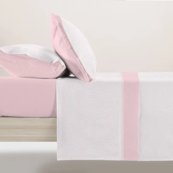 Manterol - Juego de sábanas estampado flores y puntos rosa, beige y azul. Calidad 50% Algodón 50% Poliéster. Incluye bajera ajustable, encimera y fundas de almohada. Sábana ligera y fresca, ideal para primavera, verano y entretiempo. - 1