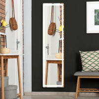 HOMCOM Espejo de Pared de Cuerpo Entero Espejo de Pie de Suelo con Luces LED Mando a Distancia 3 Colores de Luz Ajustable Brillo Ajustable y Marco de Aluminio 40x37x157,5 cm Plata y Negro - details 1