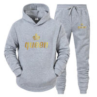Traje De Dos Piezas Para Pareja Con Capucha Y Mangas Largas Estampado KING Y QUEEN Para Otoño E Invierno Estilo Casual - details 8