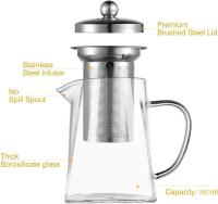950ML Borosilicate Glass Teapot, Loose Leaf Teapots with Infuser, Large Square Tea Pot with Strainer, Stovetop Microwave Safe Teapot for 4-6 Cups - details 0