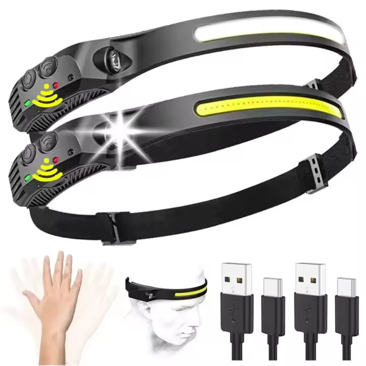 Linterna Frontal LED COB Sensor Recargable Por USB Luz Blanca Impermeable Para Camping Pesca Y Actividades Al Aire Libre - 1