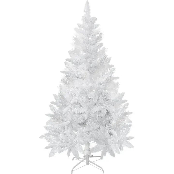 【DELUXE】Árbol de Navidad 150 cm 480 Ramas, con Decoracion Incluido, 36 Bolas y Punta de Arbol, Arbol Artificial Blanco Plegable Ignífugo con 480 puntas de Hojas de PVC Apertura Automática y Soporte Metálico Decoración Navideña para Interiores Blanco - 1