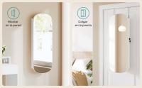 SONGMICS Armario para Joyas, Espejo Joyero de Pared, Organizador con Luz LED y Cerradura, Varios Compartimentos, para Pendiente, Collar, Superficie Blanca y Forro Gris Beige - details 1