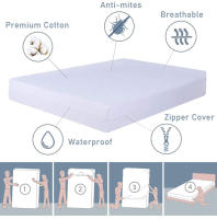 VOLARY - Funda de Colchón de Microfibra Transpirable, Tacto Suave  Protector de Colchón Impermeable en Algodón 100%, Blanco  Tallas 90/135/150/180 Protector De Colchon WATERPROOF resistente contra agua - details 0