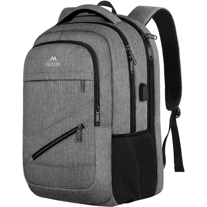 Mochila de viaje para computadora portátil, mochila grande de negocios de 17 pulgadas con puerto de carga USB, resistente al agua, color gris - 1
