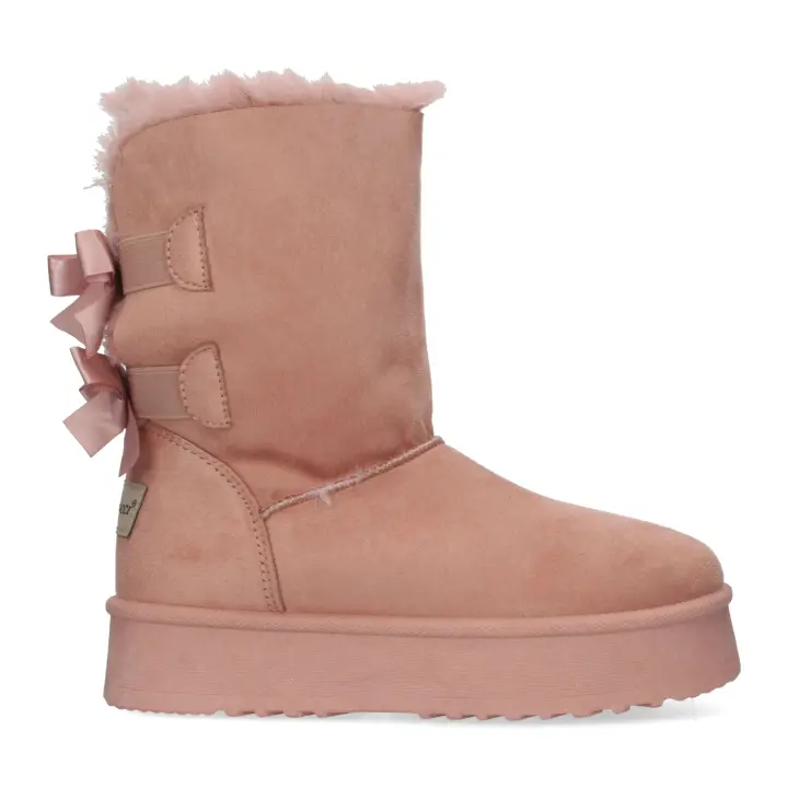 PuntoSalao Botas australianas altas de plataforma lazos para mujer color rosa - 1