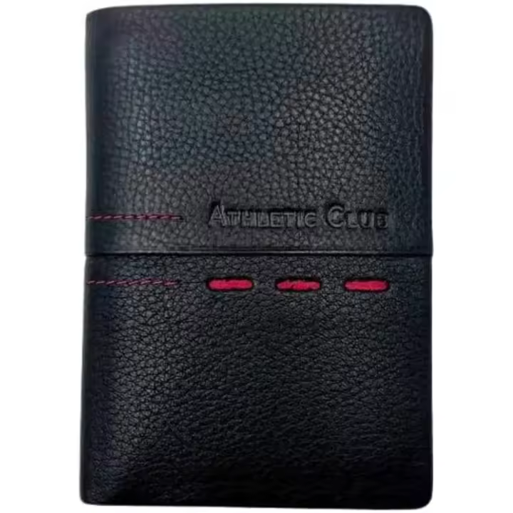 Billetara de Piel Athletic Club Clásica Vertical Negra Ojales Rojos 87636 - 1