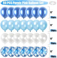 Globos azules y Blancos, juego de 60 Globos Celestes y Blancos con conceti Azul y Globos Azules metalizados - details 0