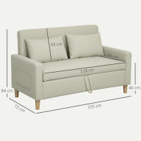 HOMCOM Sofá de 2 Plazas Tapizado en Lino Sintético Sofá de Salón con 2 Almohadas Espacio de Almacenamiento Oculto Bolsillo y Patas de Madera Sofá Pequeño Carga 240 kg 135x72x84 cm Beige - details 2