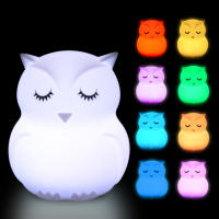 Búho Noche de Luz LED Sensor Táctile de Control Remoto 9 Colores Temporizador Regulable Recargable de Silicona Lámpara de Noche para Los Niños Of The Baby Gift - details 0