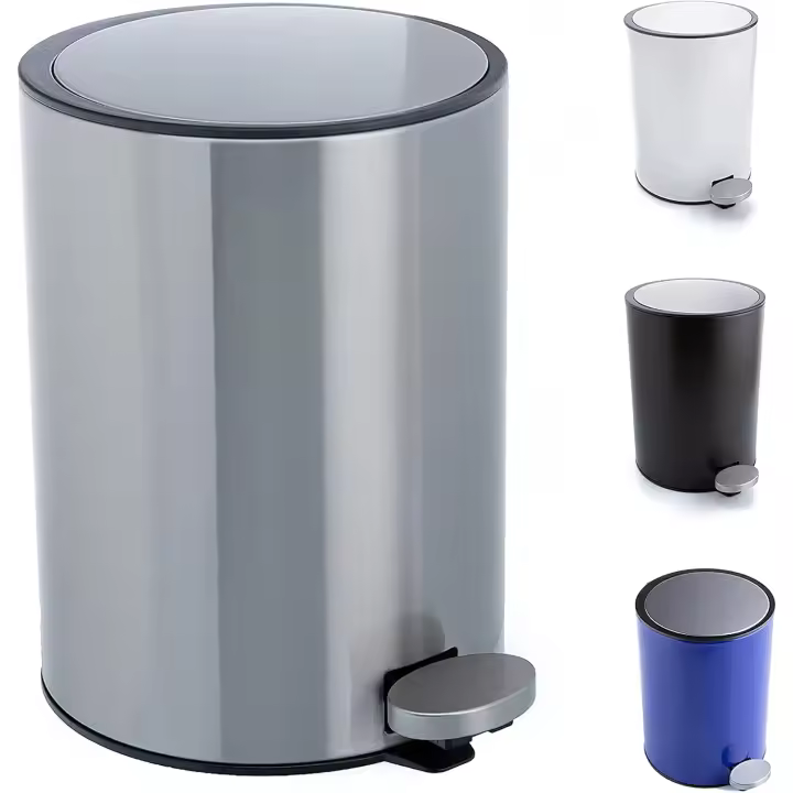 Baño pequeño con inodoro de acero inoxidable con pedal de 3 L - Bote de basura con tapa silenciosa (Plata) - 1
