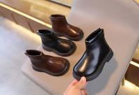 Botas De Moda Para Niños 2024 Calzado Invernal Cálido Para Niñas Y Niños Cuero PU Impermeable Casual De Alta Calidad Retro - details 2