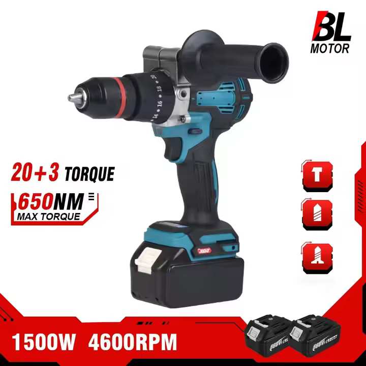 1500w 13 MM 650 nm taladro eléctrico sin cepillo destornillador sin cuerda impacta la herramienta eléctrica de la batería de iones de litio para la fabricación de baterías de 18v, - 1