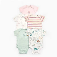 Nueva ropa de verano para bebés y niños pequeños, mono de pedo cruzado triangular de colores mixtos, ropa para gatear para bebés, conjunto de cinco piezas - details 1