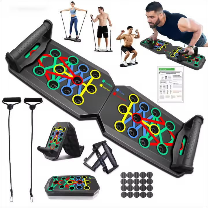 Tablero De Empuje Con 2 Bandas De Resistencia Y Saltarotes Durable PP Material Para Entrenamiento De Pecho Y Gimnasio - 1