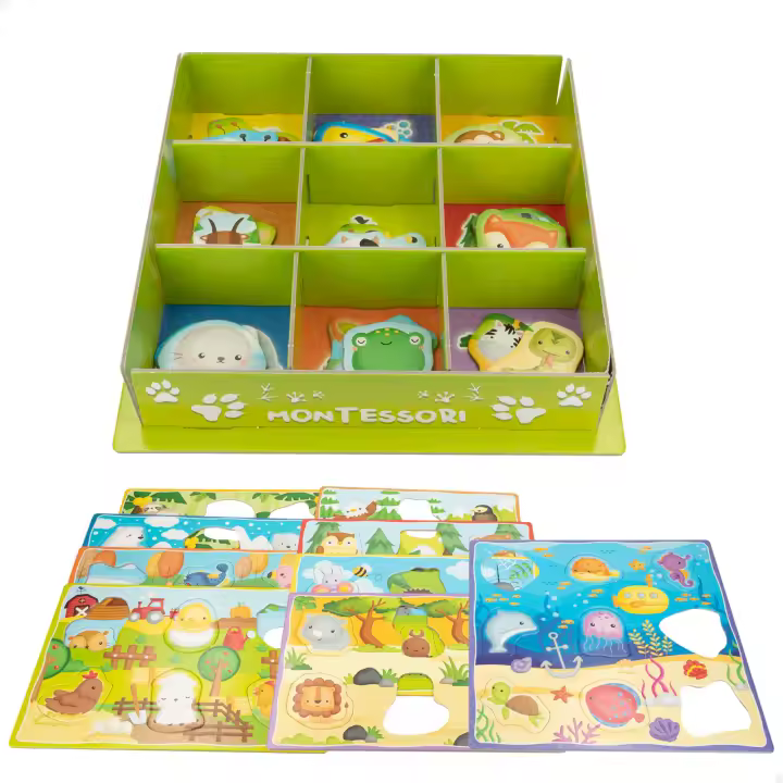Juego Montessori Lisciani infantil con caja 3D para aprender animales, 67 piezas - 1