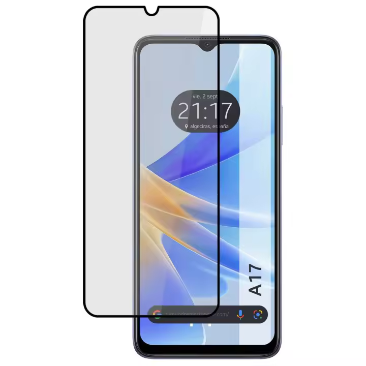 Protector Cristal Templado Completo 5D Full Glue Negro para Oppo A17 Vidrio - 1