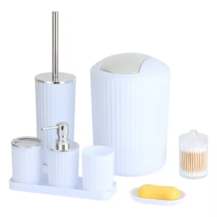 Juego de artículos de baño para baño, lavabo de 8 piezas, chorro de Manos, Taza para Cuchillo de dientes, bandeja, Blanco - 1