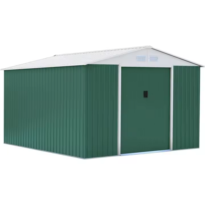 Habitat y Jardin - Caseta de jardín metálica "Rosas" - 10,85 m² - Verde - 1